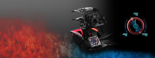 Image of the Zephyr mouse showing the Fan technology.