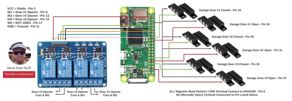 Raspberry pi based Siri garage door opener wiring diagram