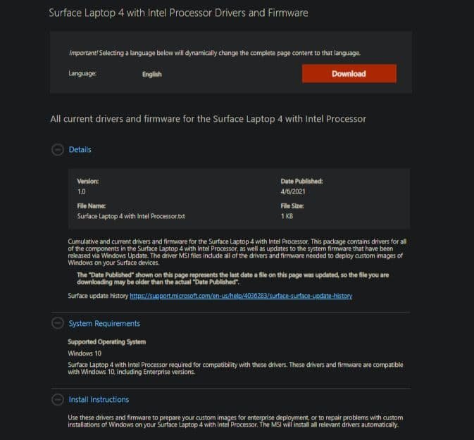 Surface laptop 4 intel model