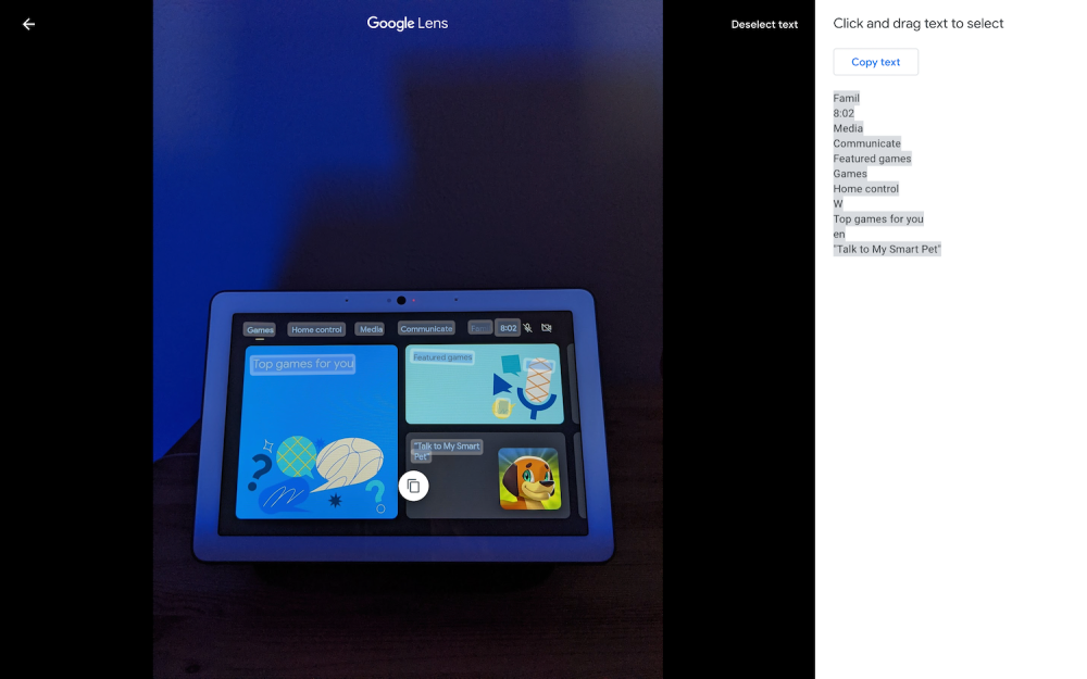 Google Lens on desktop with floating copy text button