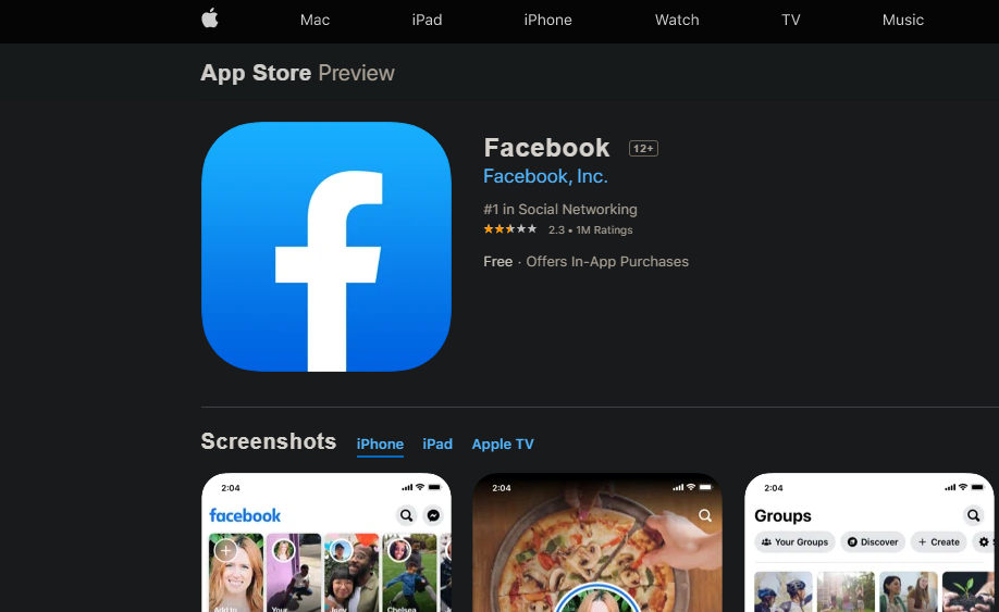 Facebook Apple App Store Rating