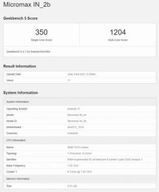 GeekBench Score In 2b